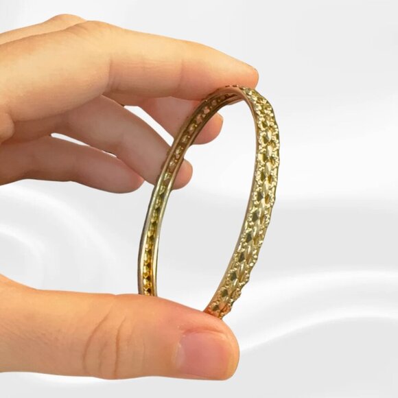 Gold-Tone Textured Bangle Bracelet | Vintage-Inspired Stackable Jewelry - Picture 2 of 6